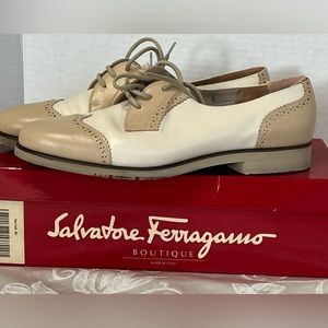 Salvador Ferragamo New Bone Calf Gazzella Pebble Calf  Wing Tip Lace up shoes